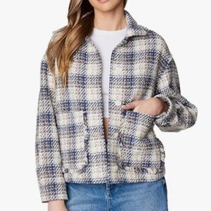 Blank NYC plaid textured fringe detail shacket